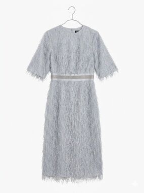 Lev Milano New York dress mother of the bride groom wedding guest, gray fringe S